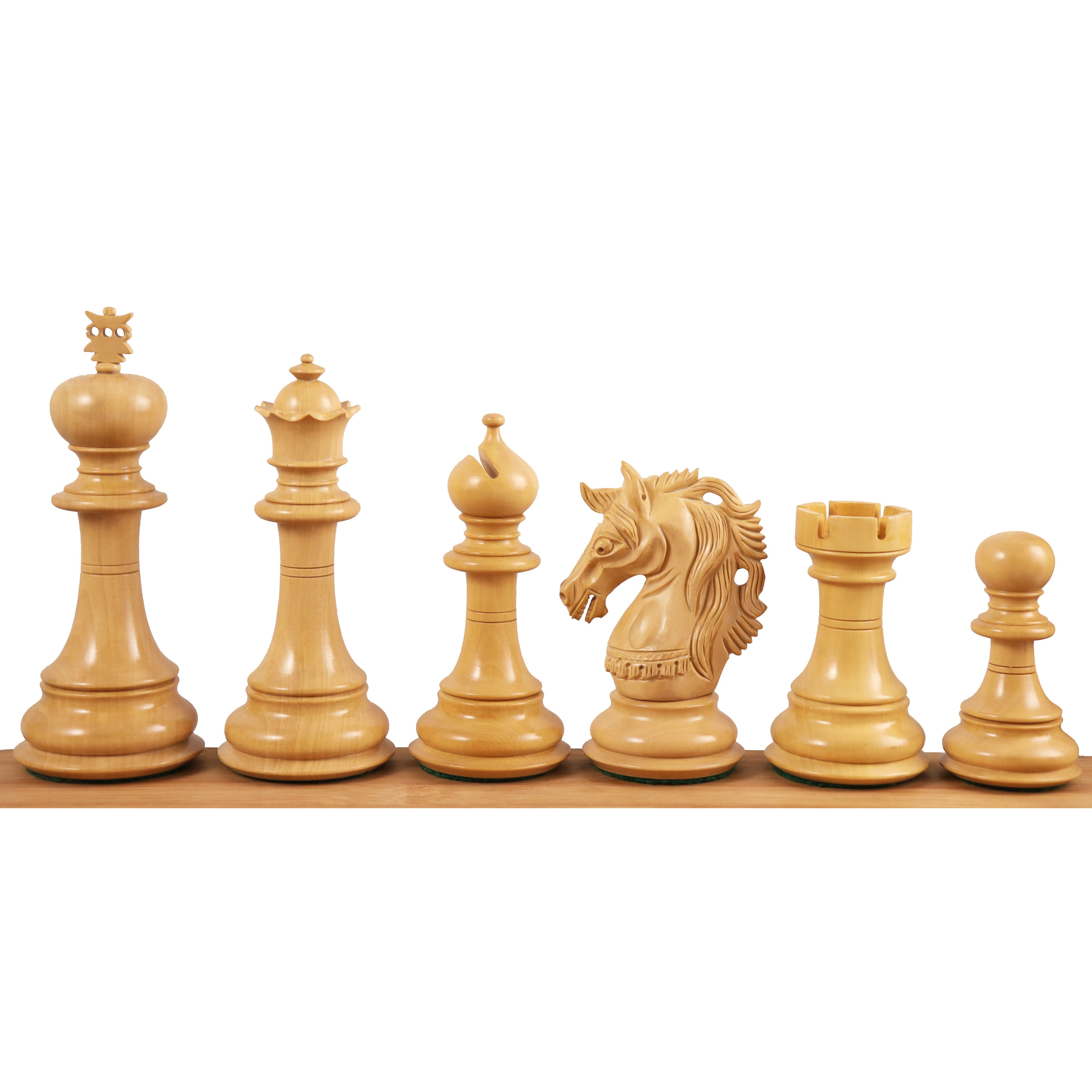 Prestige Staunton chess pieces in bud rosewood, 118mm king