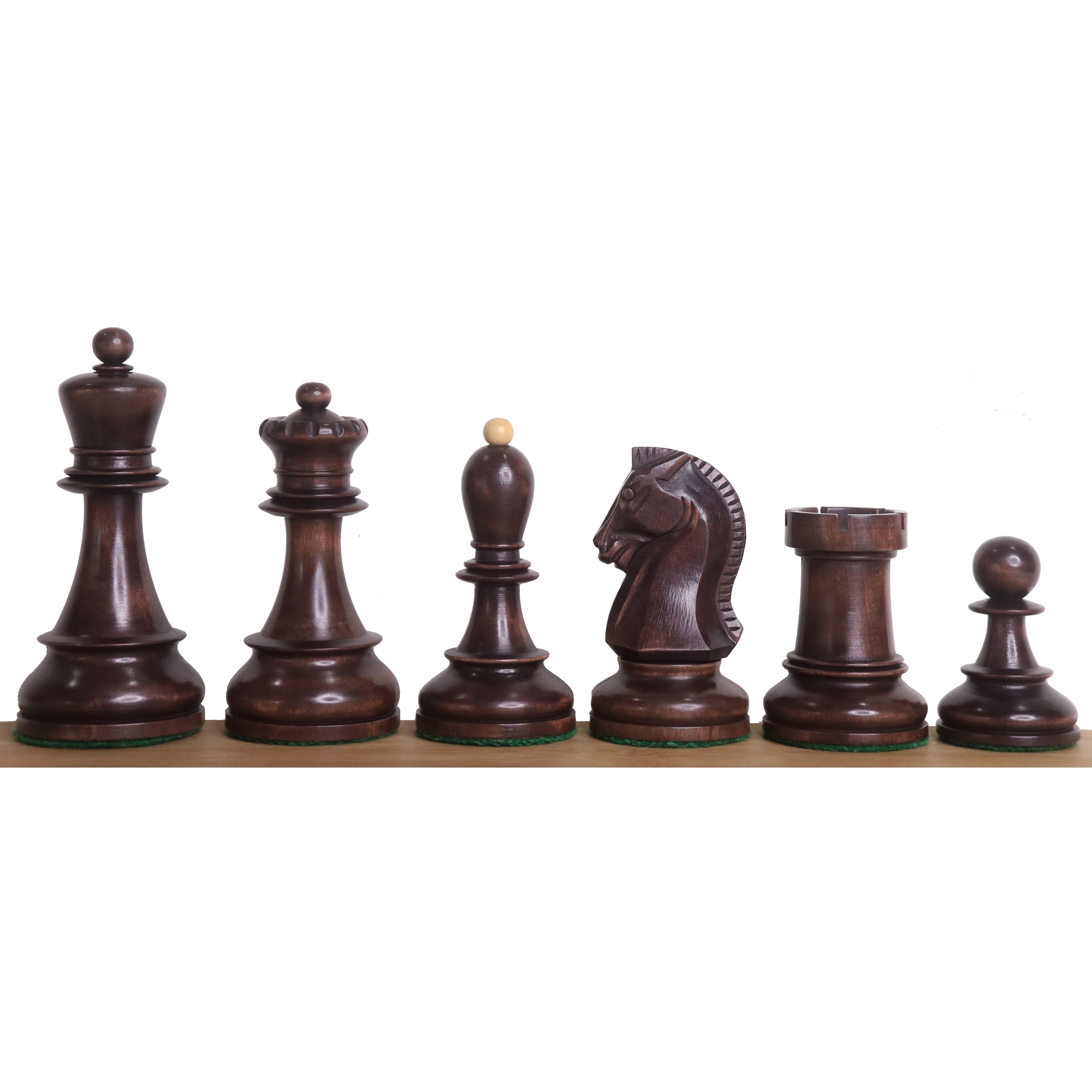 Mahogany Stained and Boxwood chessmen cut for 55 to 60mm squares