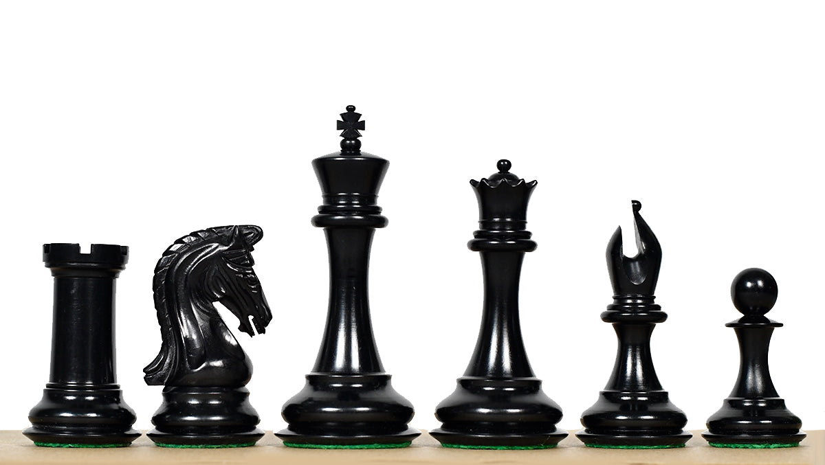 Ebony and natural boxwood Imperial chess pieces, 112mm king, triple weighted