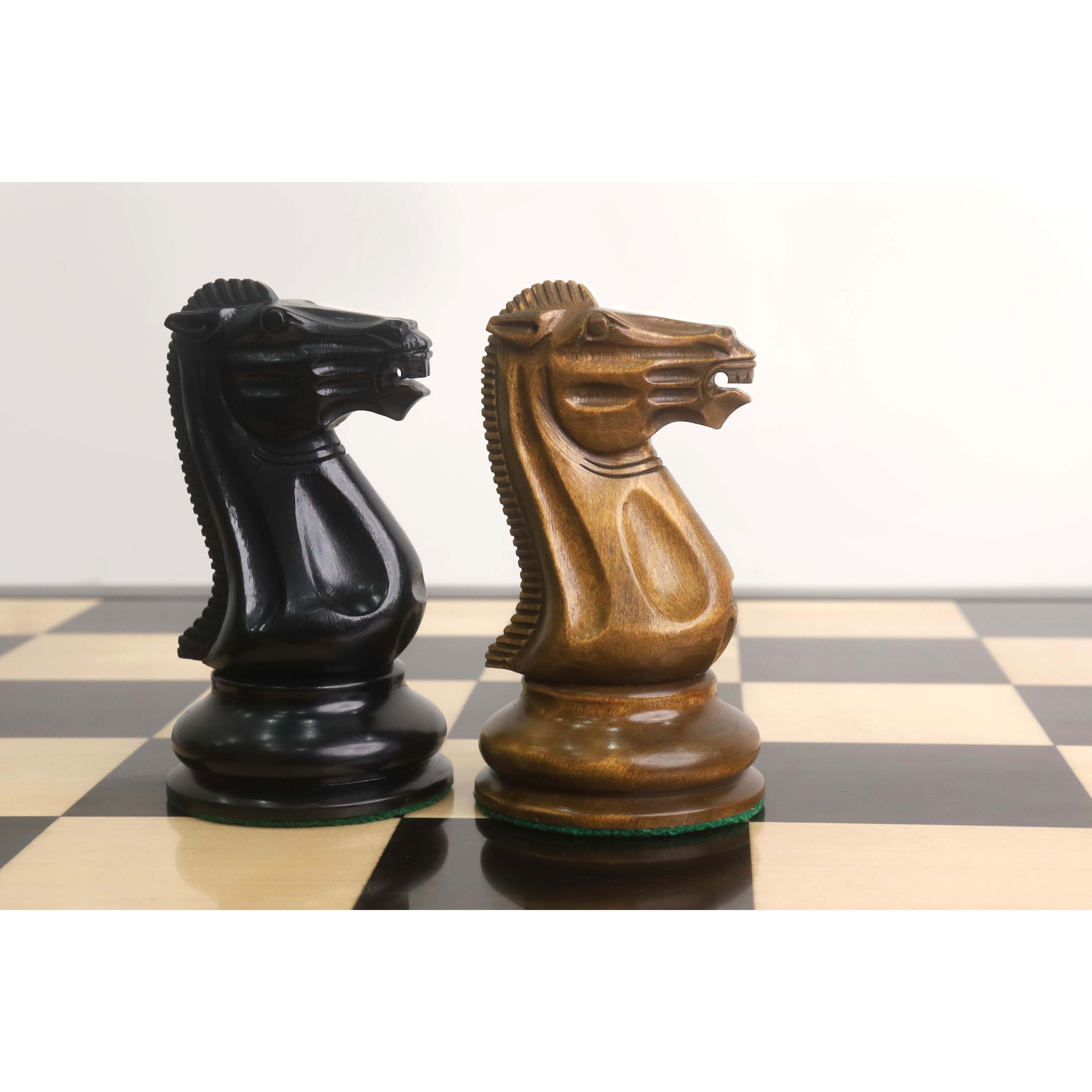 158mm king and matching chessmen in Ebony Wood and Distress Antiqued Boxwood