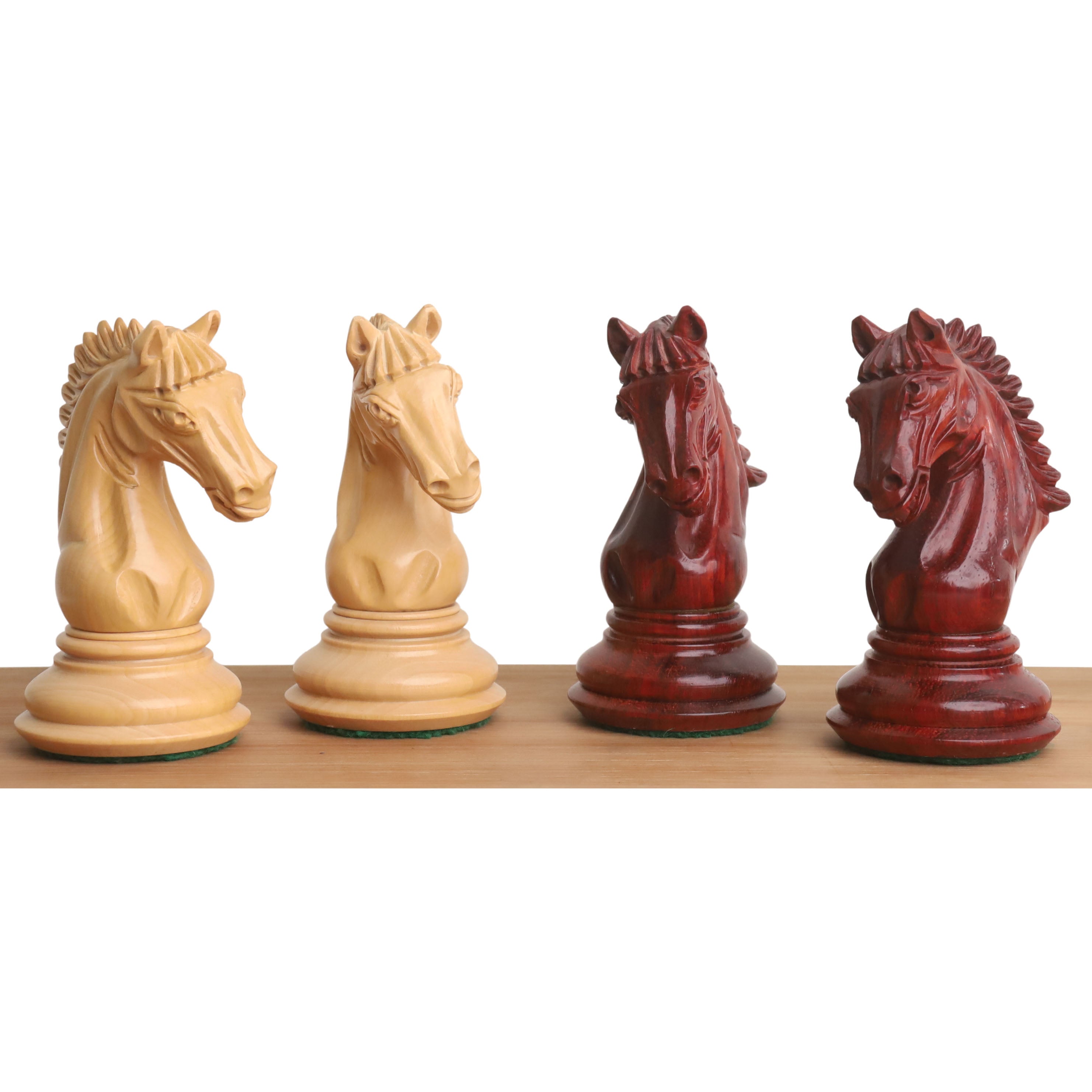 Tilted Knight Staunton chess pieces in bud rosewood, 109mm king