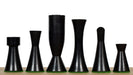 Minimalist Midnight chess pieces, ebonised and natural boxwood, hand carved in India