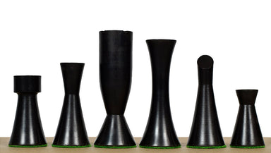Minimalist Midnight chess pieces, ebonised and natural boxwood, hand carved in India