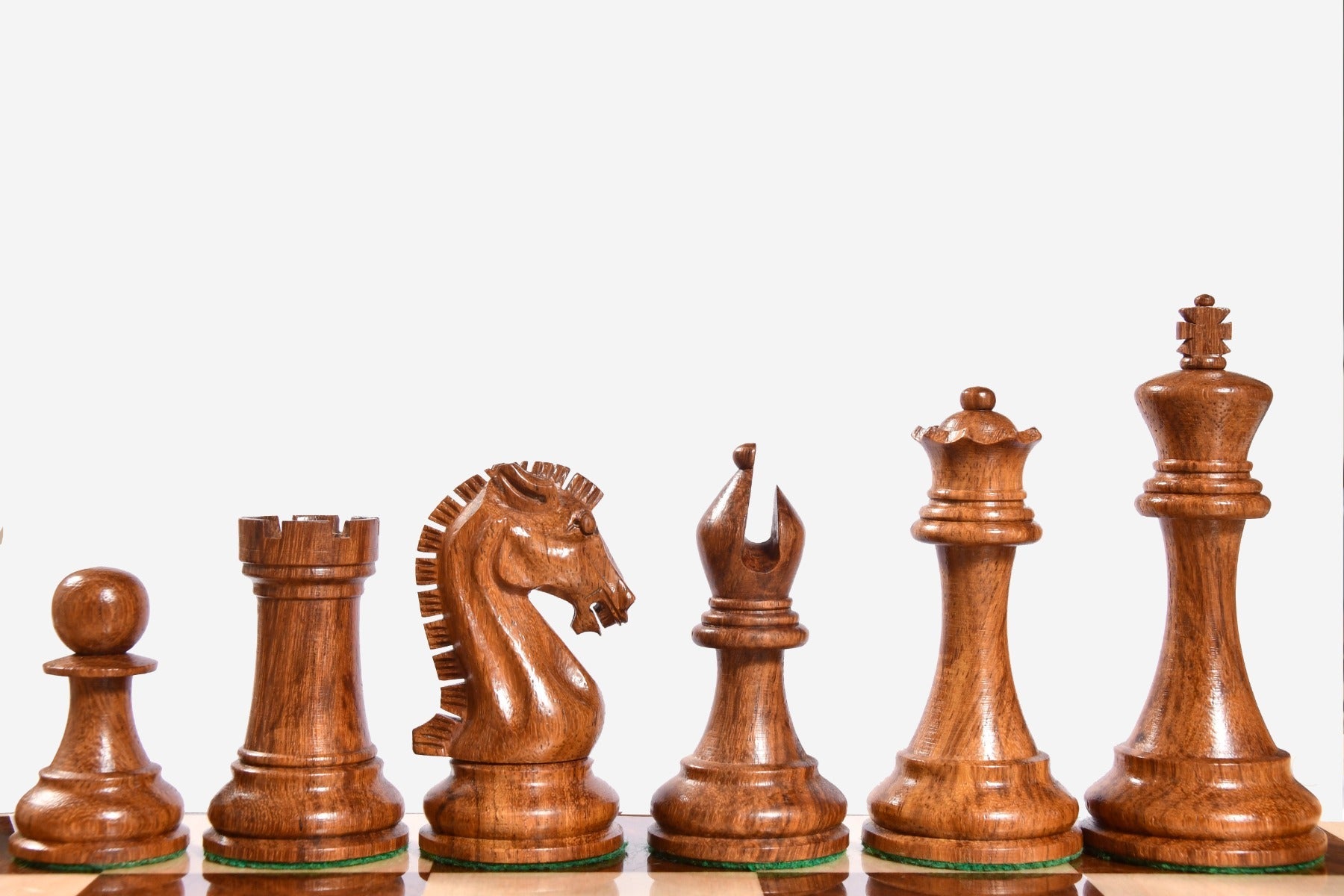 Sheesham and natural boxwood Craftsman Knight Staunton chessmen, 3.9 inch king