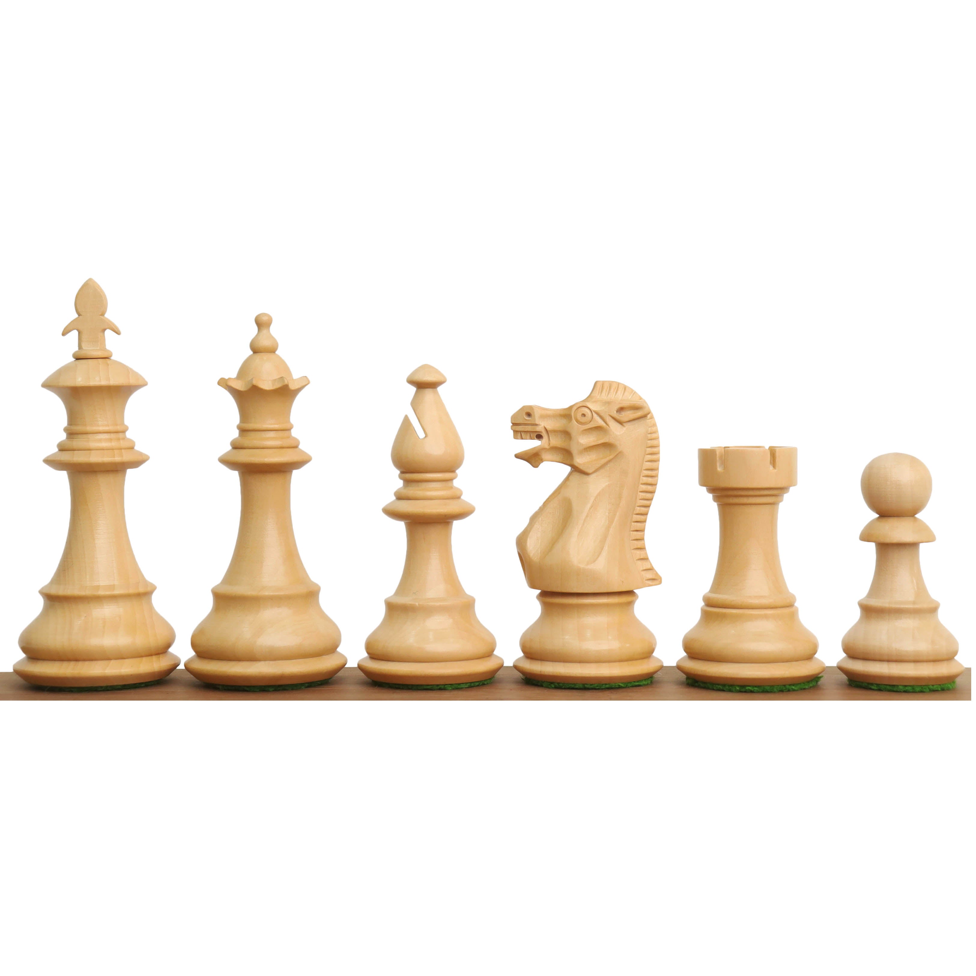 Ebonised boxwood British Staunton pieces in rank order