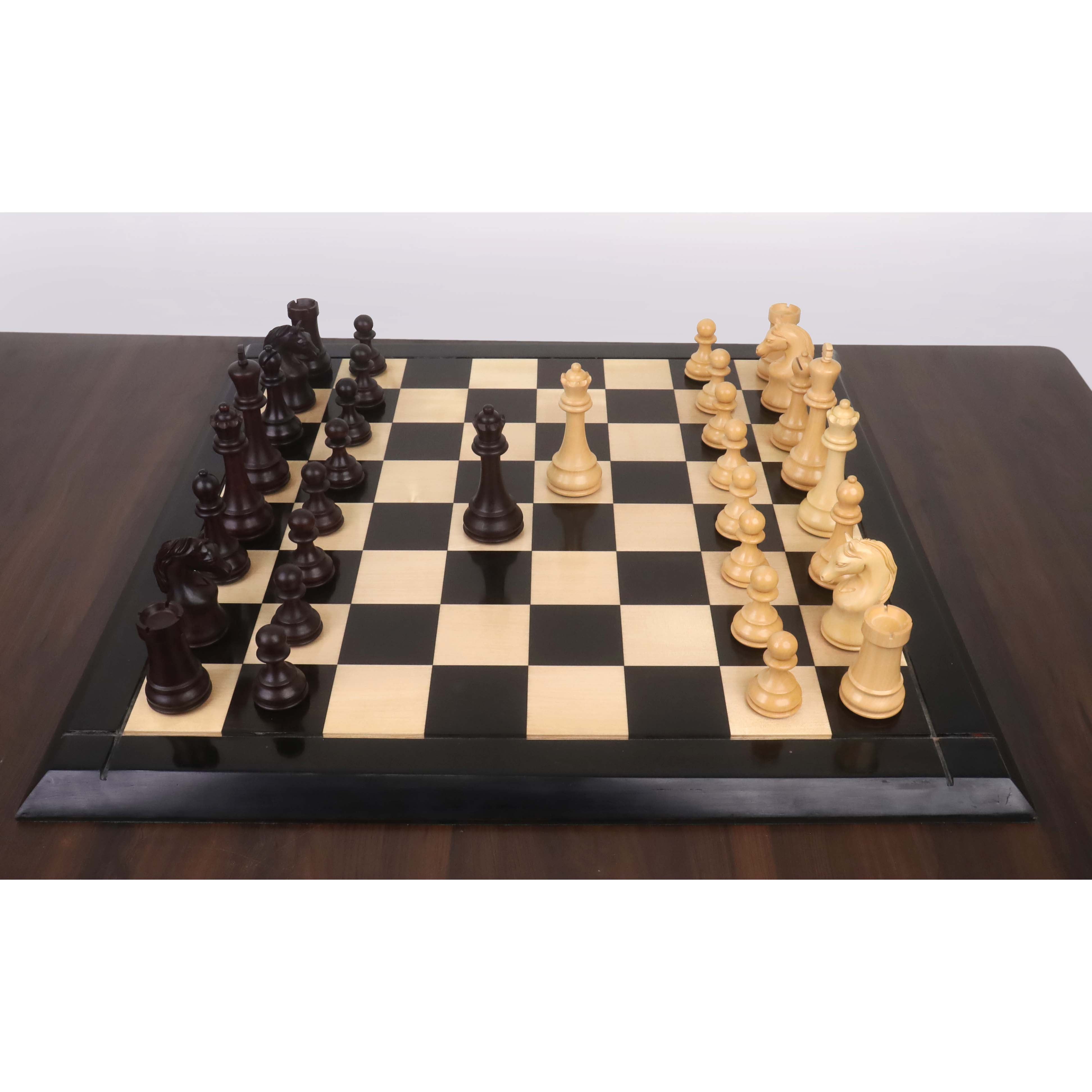 Mahogany Stained Boxwood and Boxwood chessmen with a 47mm king base