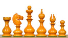 Antique Dublin Calvert chess pieces, ebonised and antiqued boxwood, hand carved in India