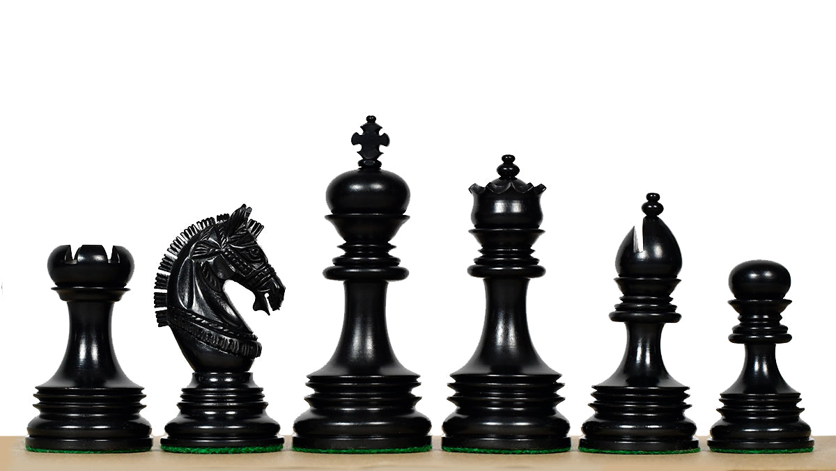Indian Chetak II chess pieces, genuine ebony and boxwood, hand carved in India