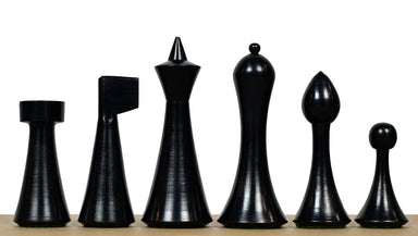 Hermann Ohme Minimalist chess pieces, ebonised and natural boxwood, hand carved in India