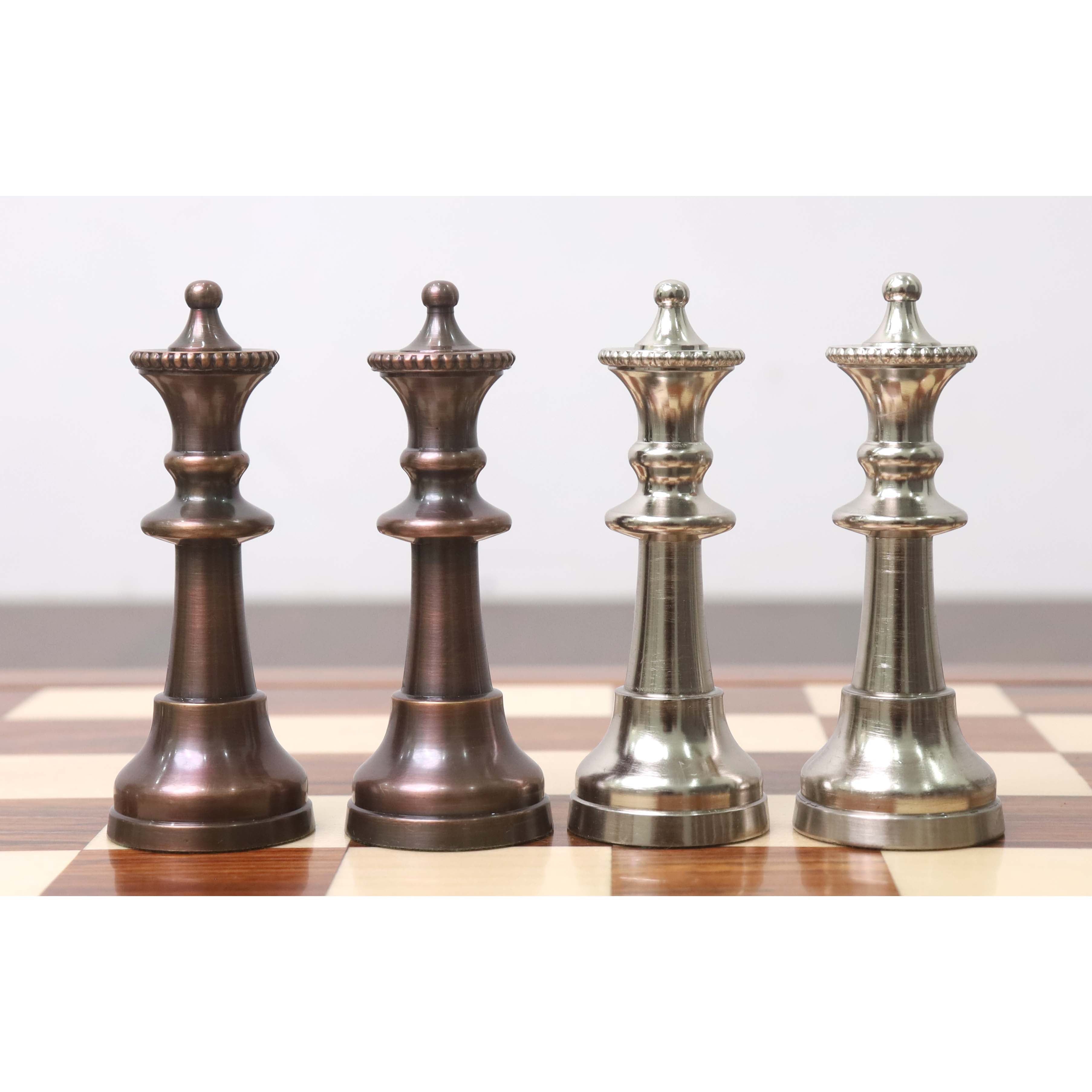 34 piece copper antiqued and silver chessmen set