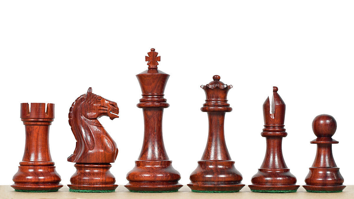 Fierce Knight Staunton chess pieces in bud rosewood, 103mm king