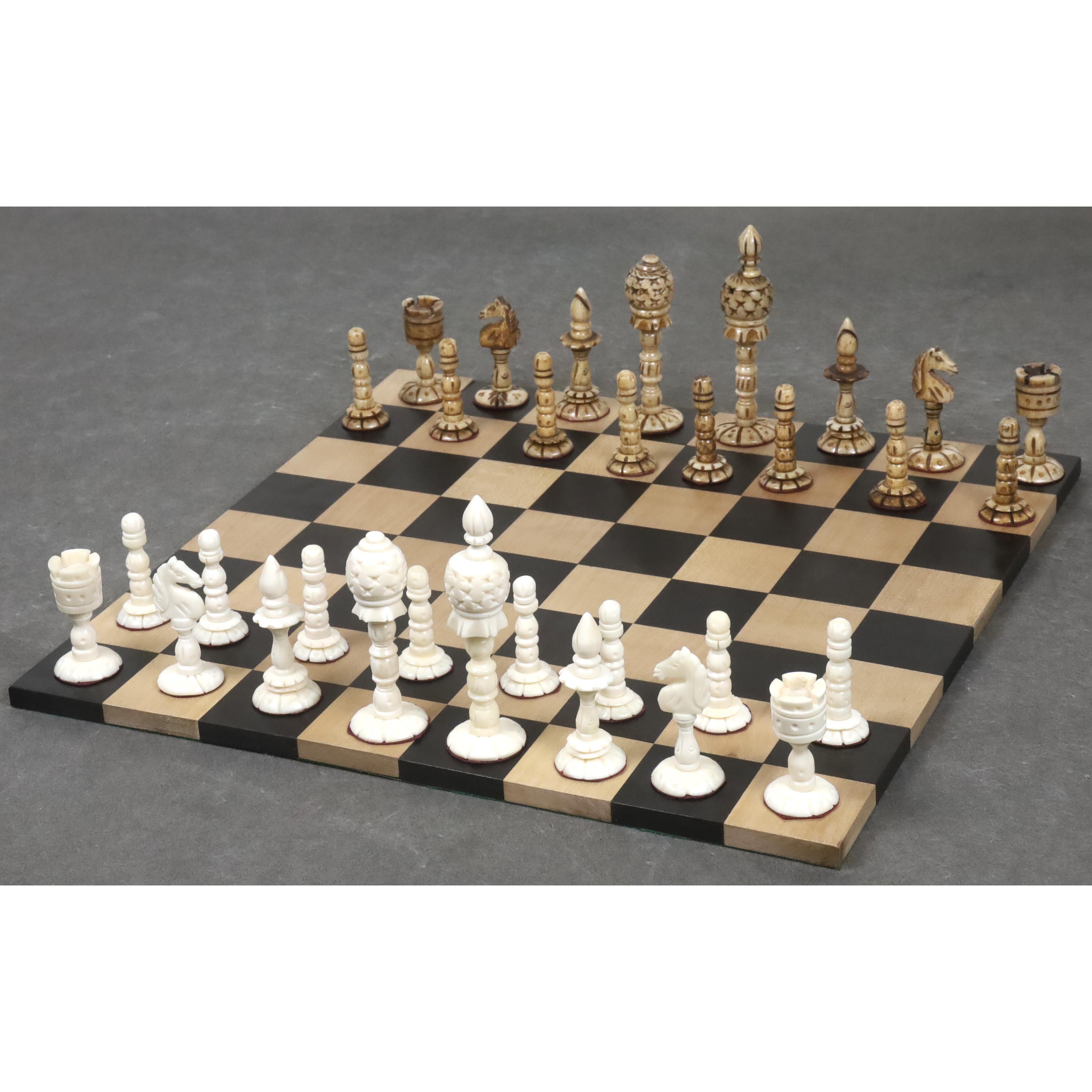 English Series Pre-Staunton Antiqued Camel Bone 95mm Chess Pieces