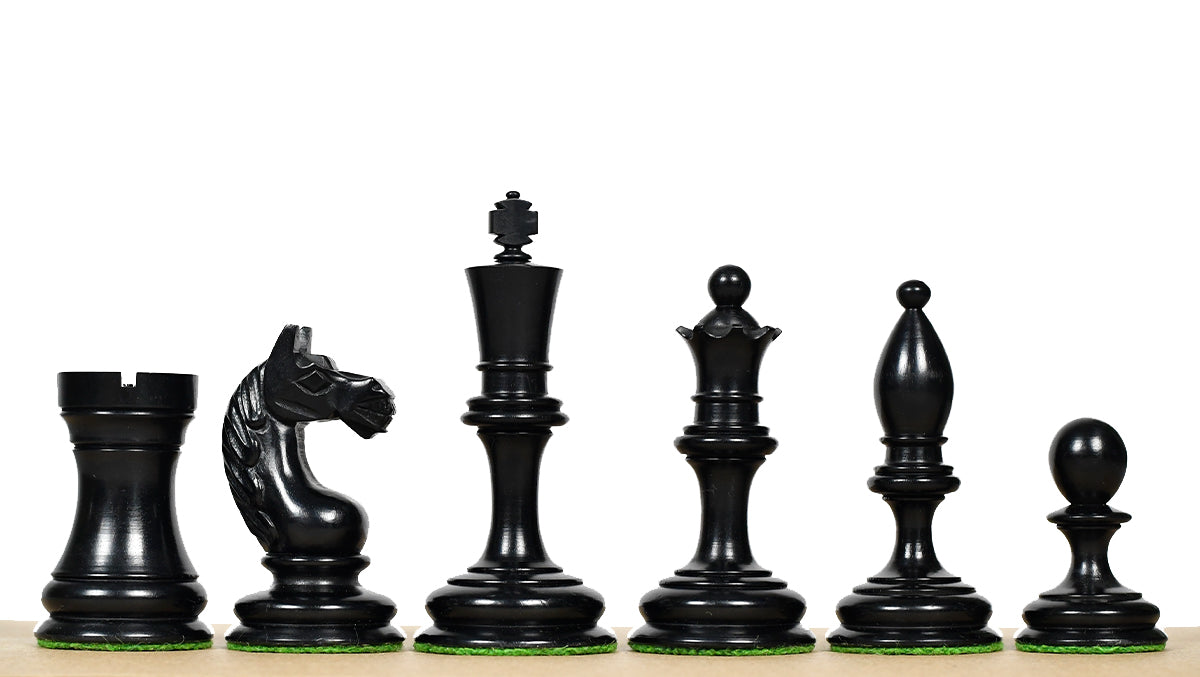 1935 Botvinnik Flohr Soviet chess pieces, genuine ebony and boxwood, hand carved in India