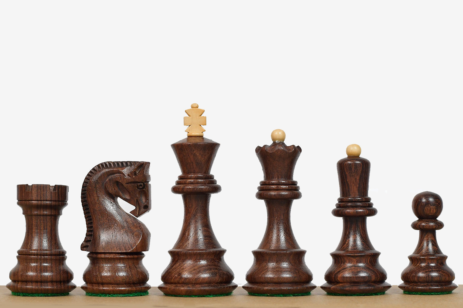 Sheesham and boxwood Zagreb Staunton chess pieces with a 99mm king