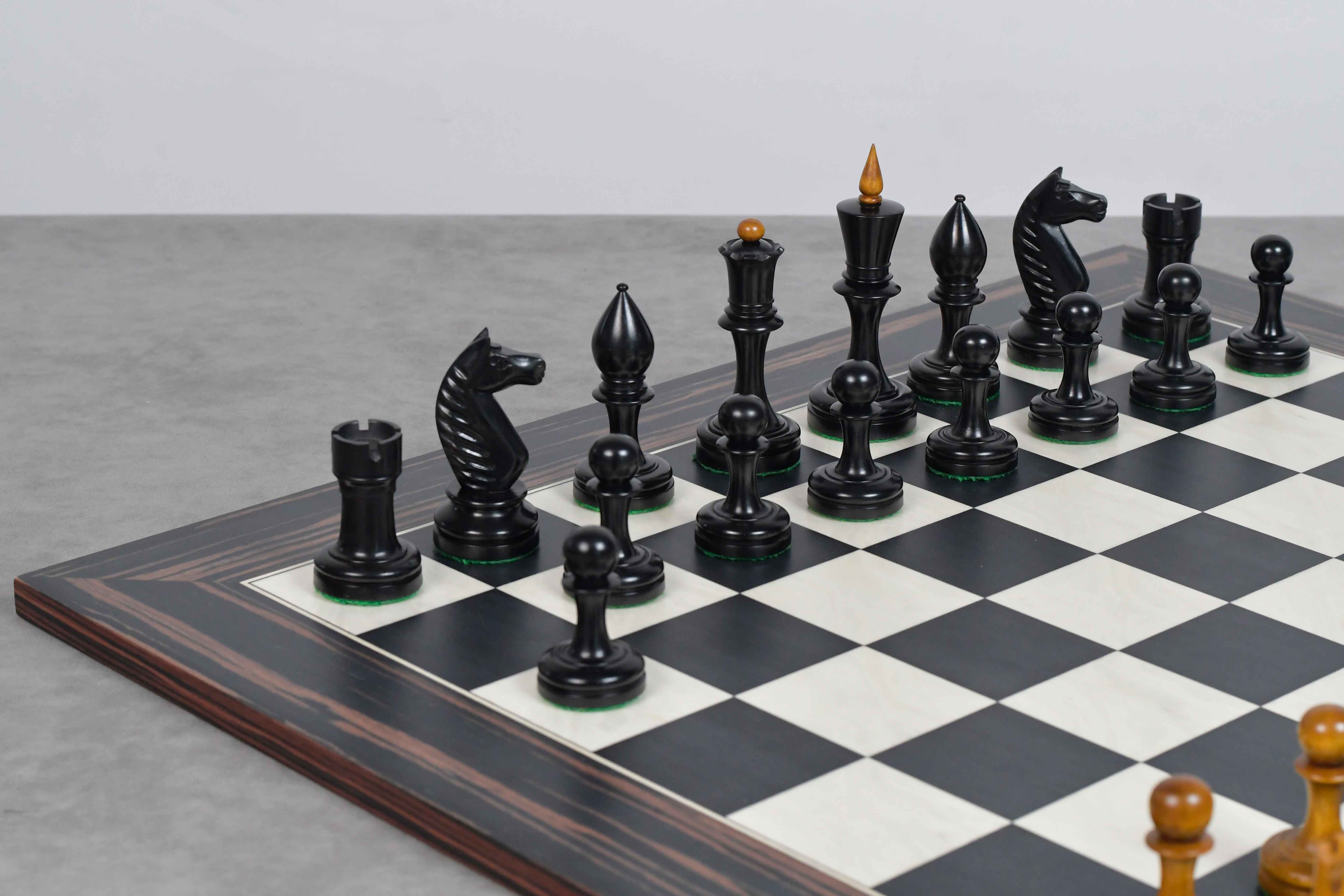 Averbakh 1949 Moscow Championship chess set, ebonised and antiqued boxwood, hand carved in India