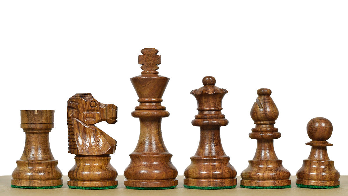 French Lardy Compact chess pieces, sheesham and boxwood, hand carved in India