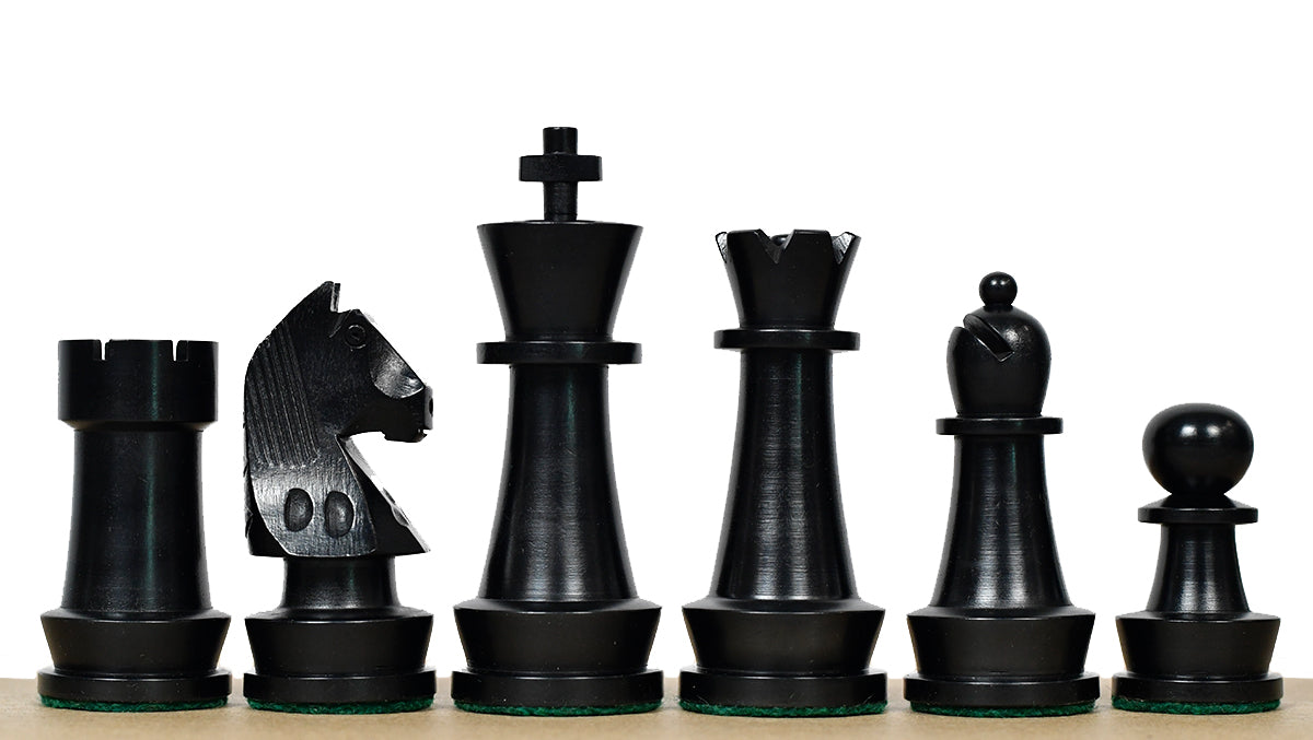 Championship Staunton chess pieces, ebonised and natural boxwood, hand carved in India