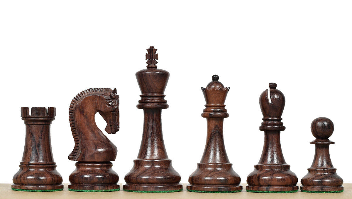 Leningrad Club Sized chess pieces, rosewood and boxwood, hand carved in India