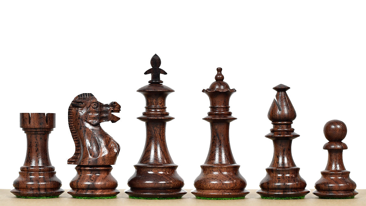 British Staunton Series chess pieces, anjan wood and natural boxwood, hand carved in India