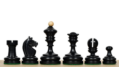 1930 Knubbel Analysis chess pieces, ebonised and natural boxwood, hand carved in India