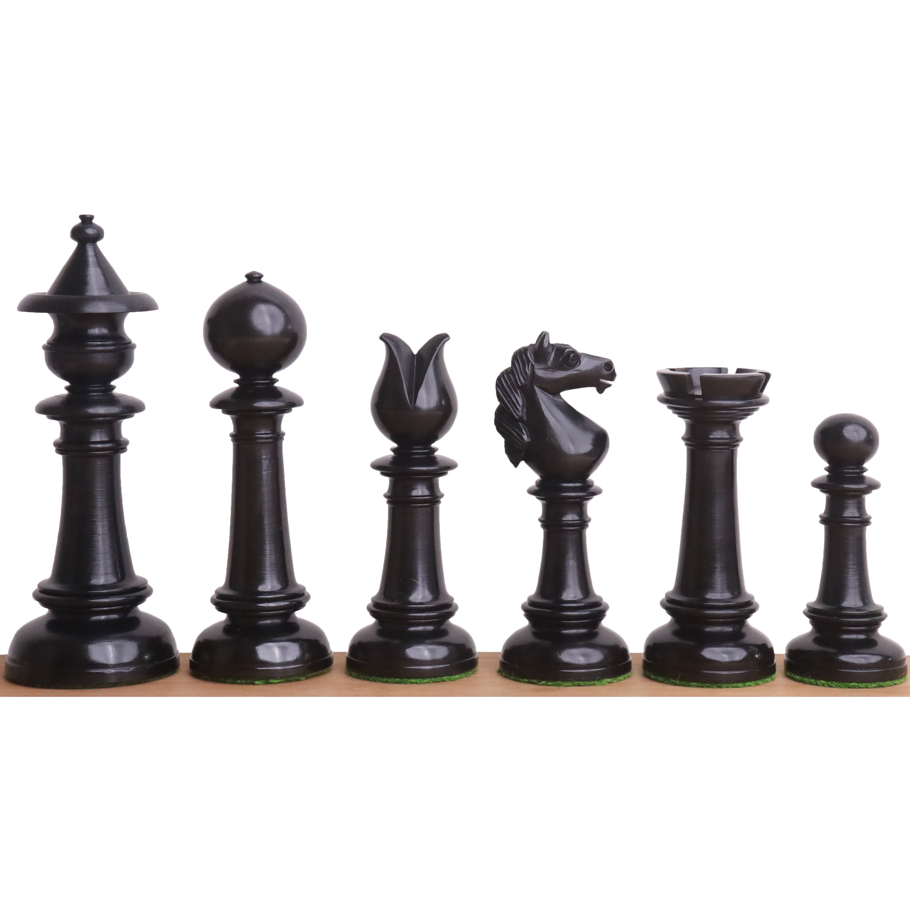 34 piece ebony wood and boxwood chessmen set