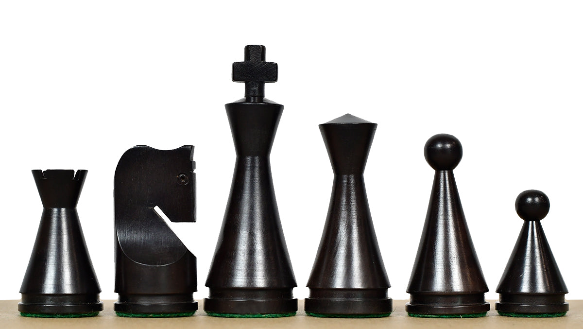 Classic Cone Shaped chess pieces, ebonised and natural boxwood, hand carved in India