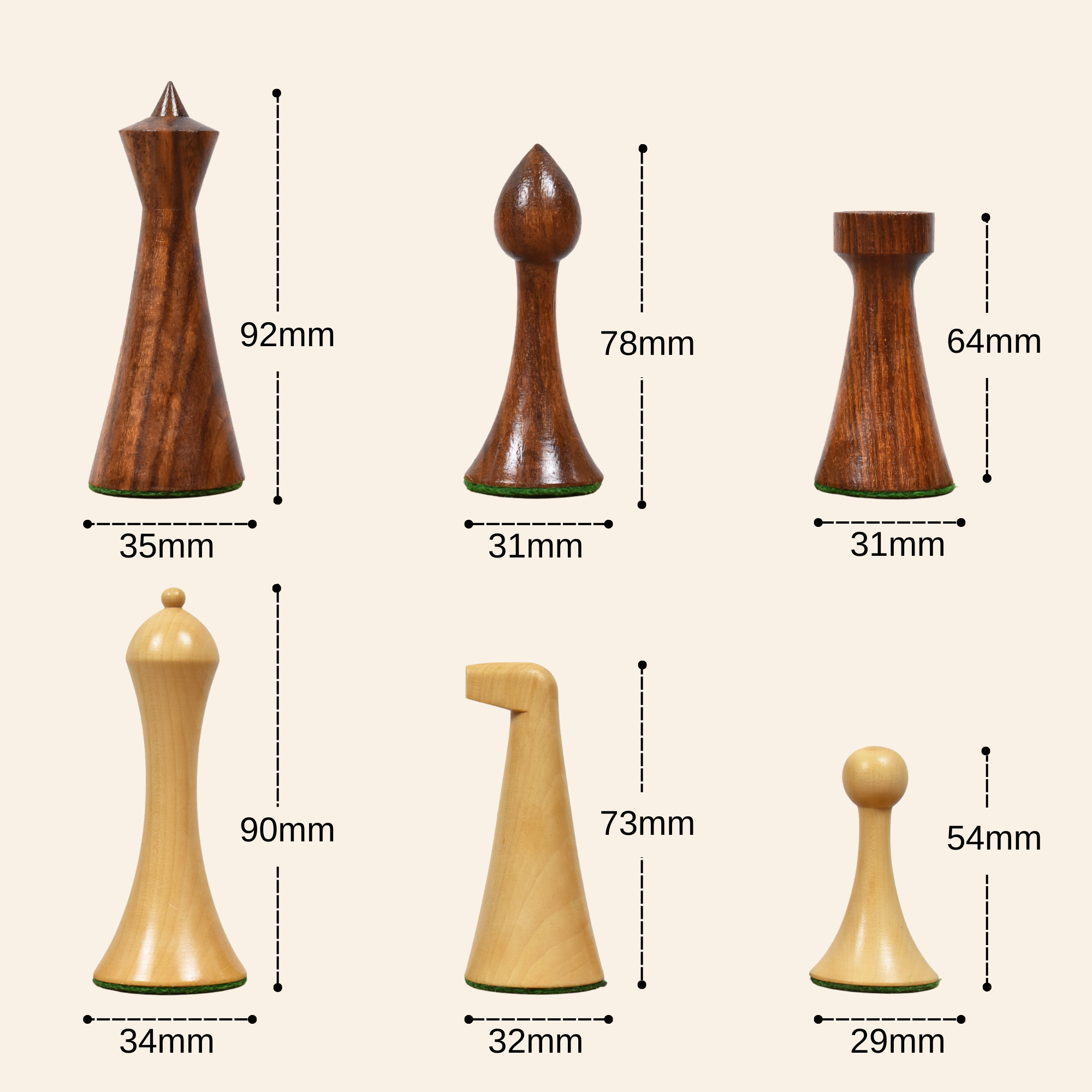 Herman Ohme Minimalist 92mm Chess Pieces