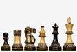 Sterling Chess Burnt Blazed Series chess pieces in burnt boxwood and natural boxwood, 97mm king
