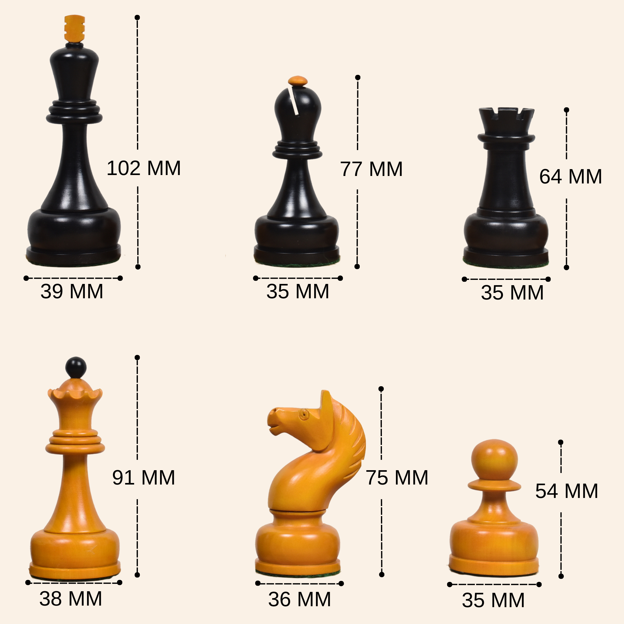 1960s' Soviet Championship Tal 102mm Chess Pieces
