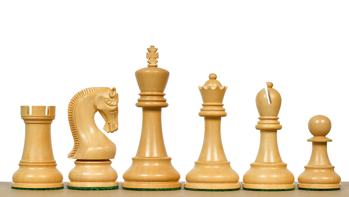 Rosewood chess pieces with a 102mm king and weighted felted bases