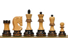 Burnt boxwood chess pieces with a 99mm king and weighted felted bases