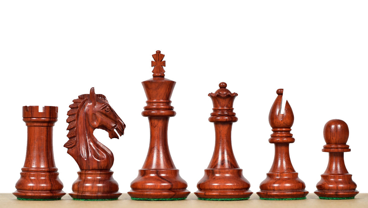 Derby Knight chess pieces, bud rosewood and boxwood, hand carved in India