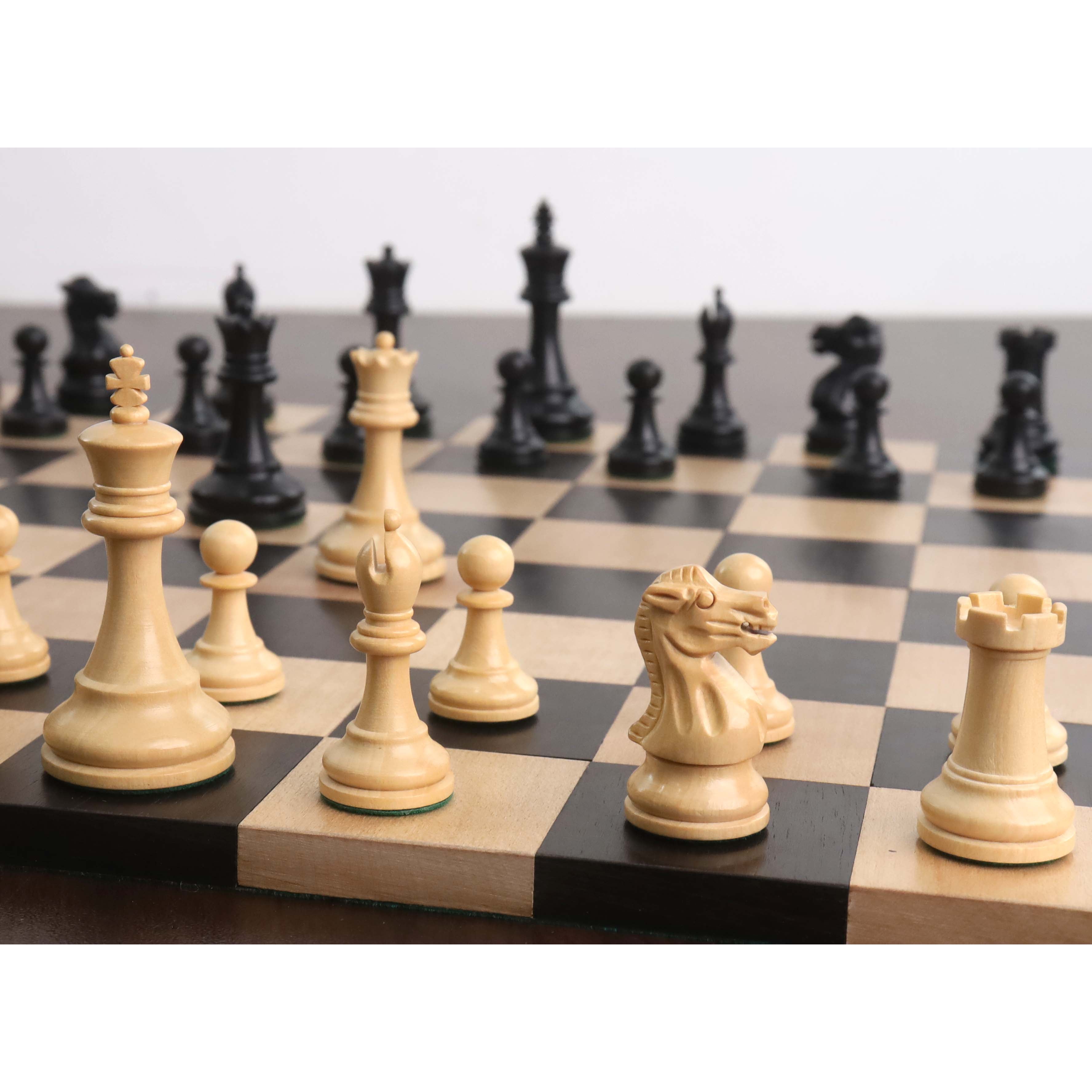 Ebonised Boxwood chessmen cut for 35 to 40mm squares