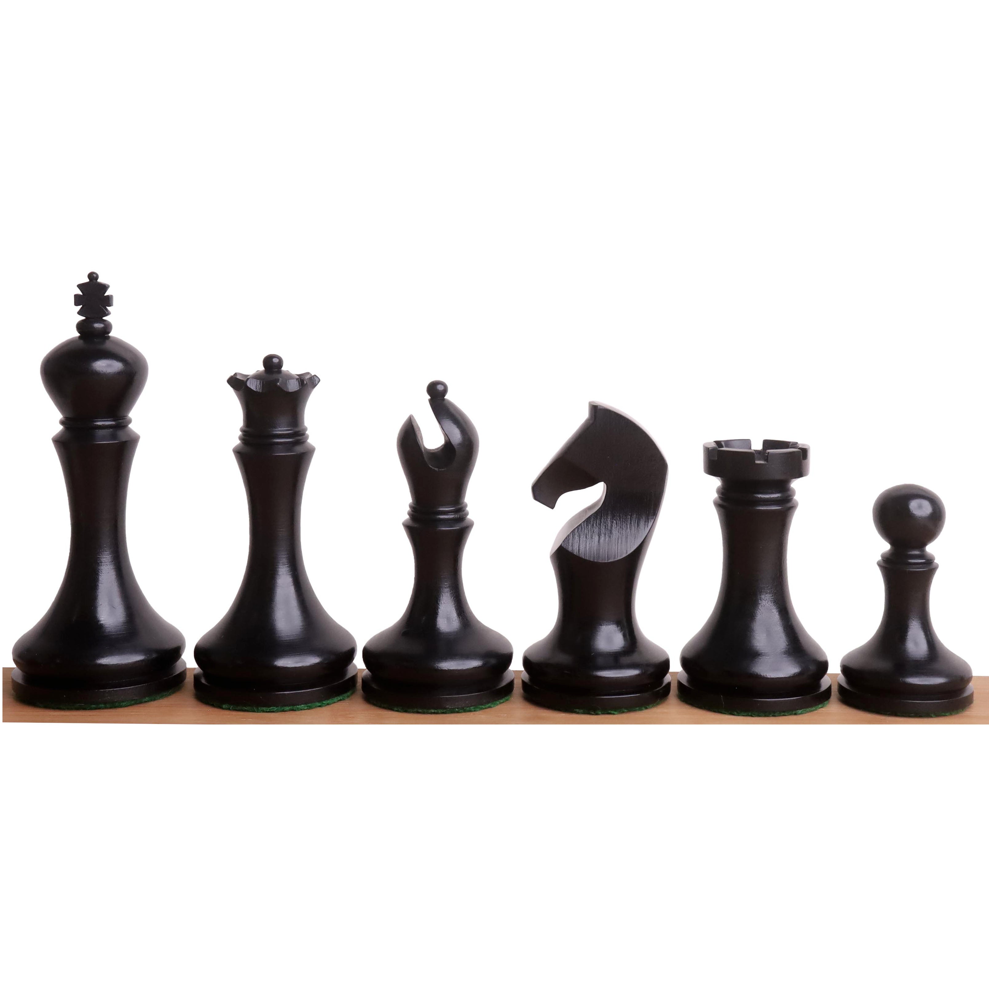 Ebonised chessmen sized for 50 to 55 mm squares