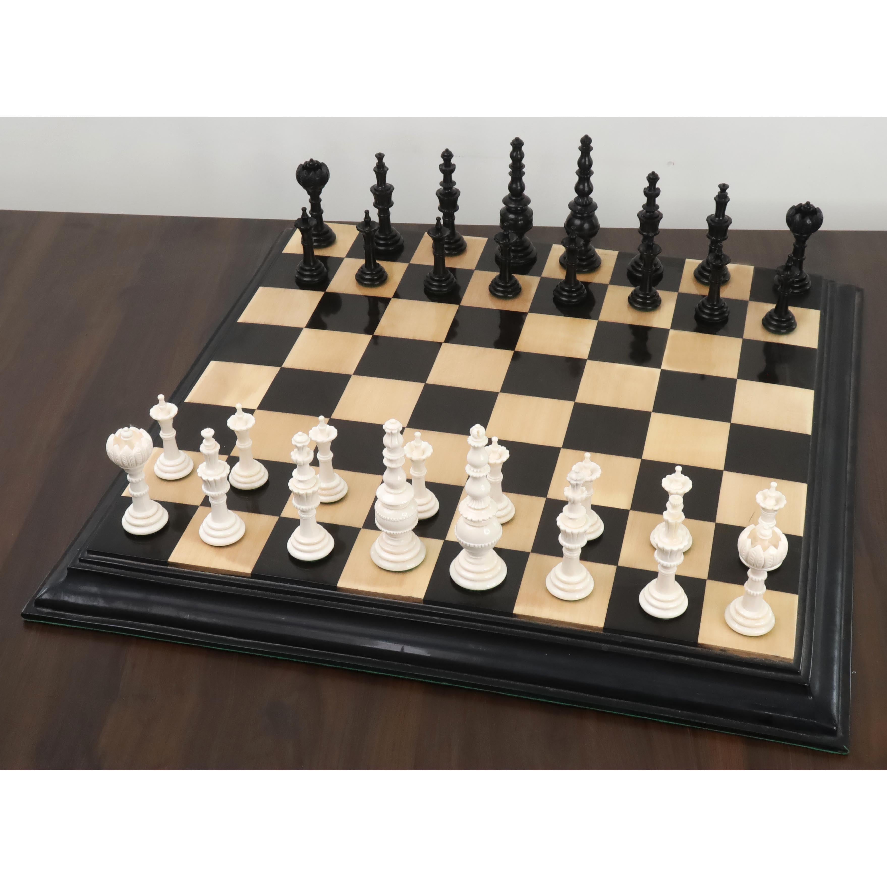 Turkish Tower Pre-Staunton chess pieces in black & white camel bone, 118mm king