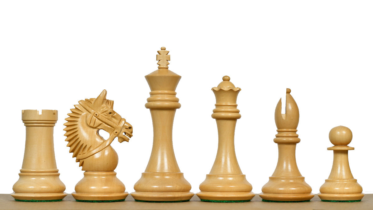 Ebony chess pieces with a 107mm king and weighted felted bases