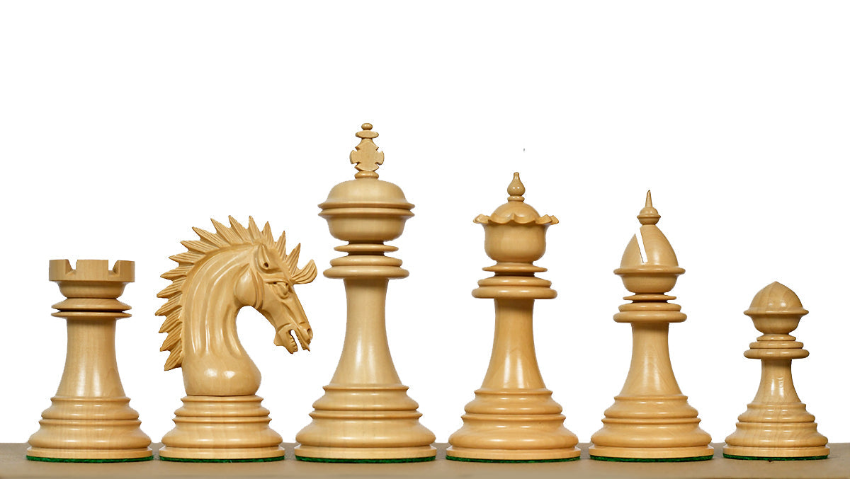 Genuine ebony chess pieces with a 113mm king and weighted felted bases