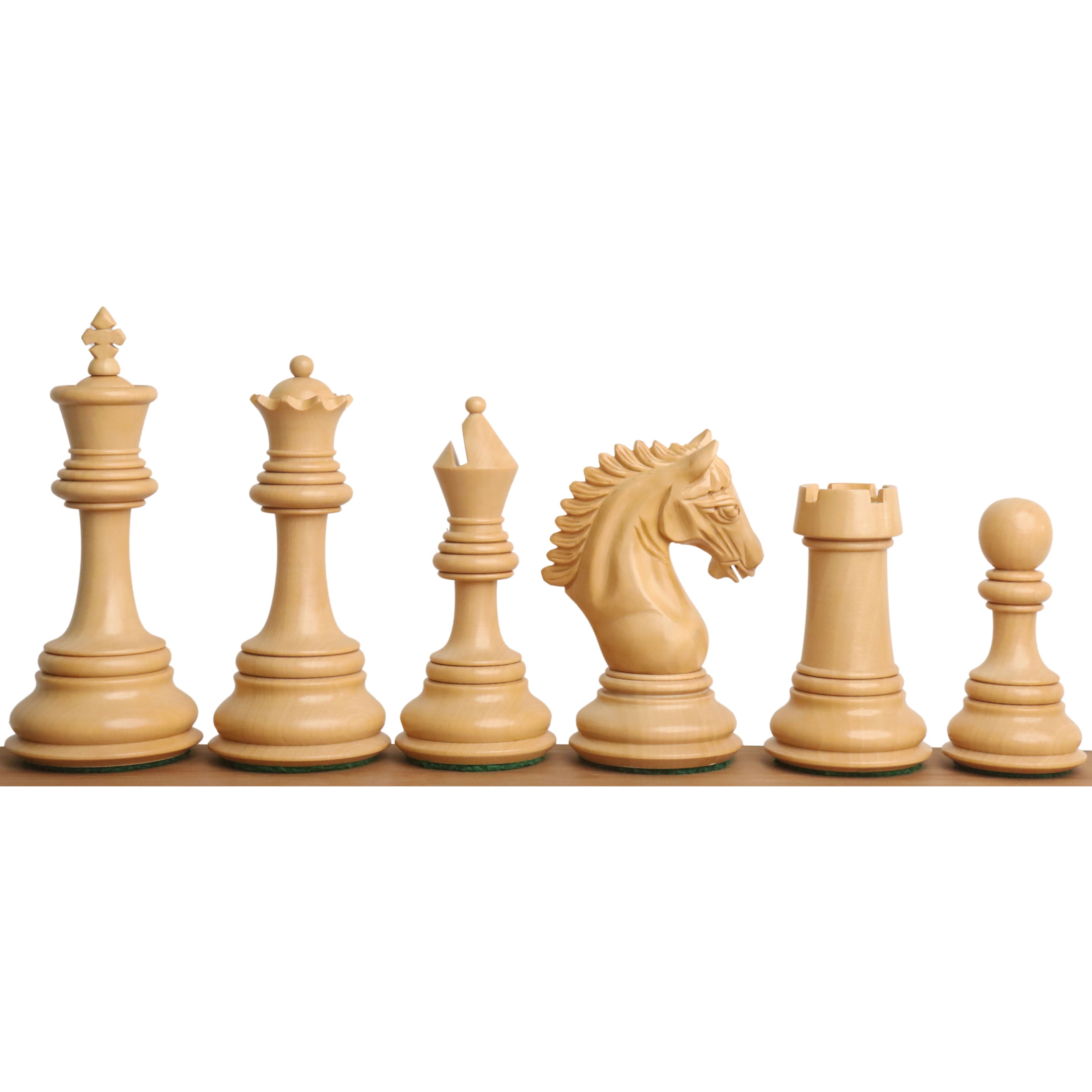 Tilted Knight Staunton chess pieces in bud rosewood, 109mm king