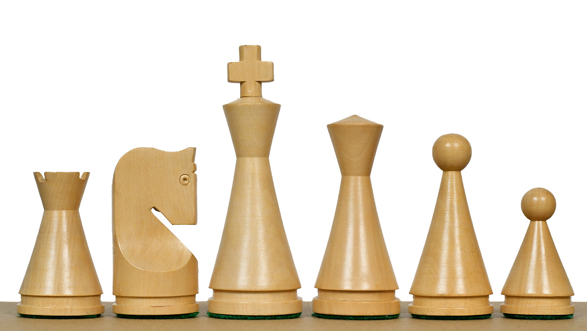 Ebonised chess pieces with a 104mm king and weighted felted bases