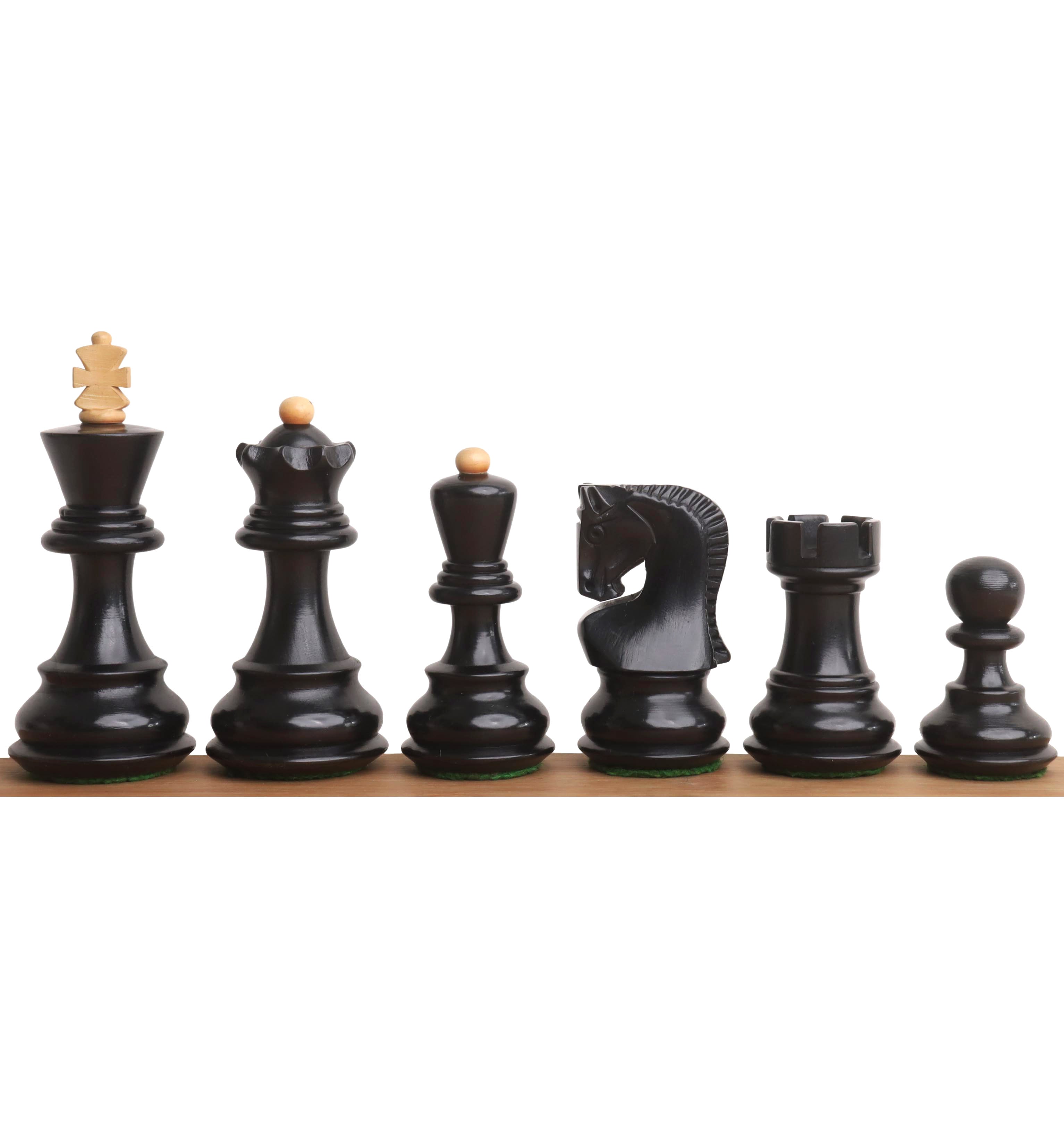 Ebonised Boxwood chessmen cut for 40 to 50mm squares