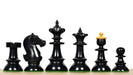 Ebonised chess pieces with a 98mm king and weighted felted bases
