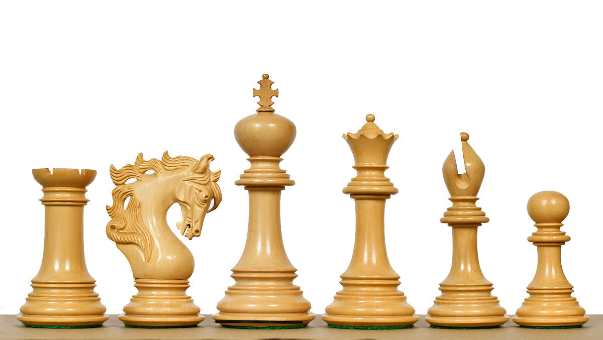 Ebony chess pieces with a 114mm king and weighted felted bases