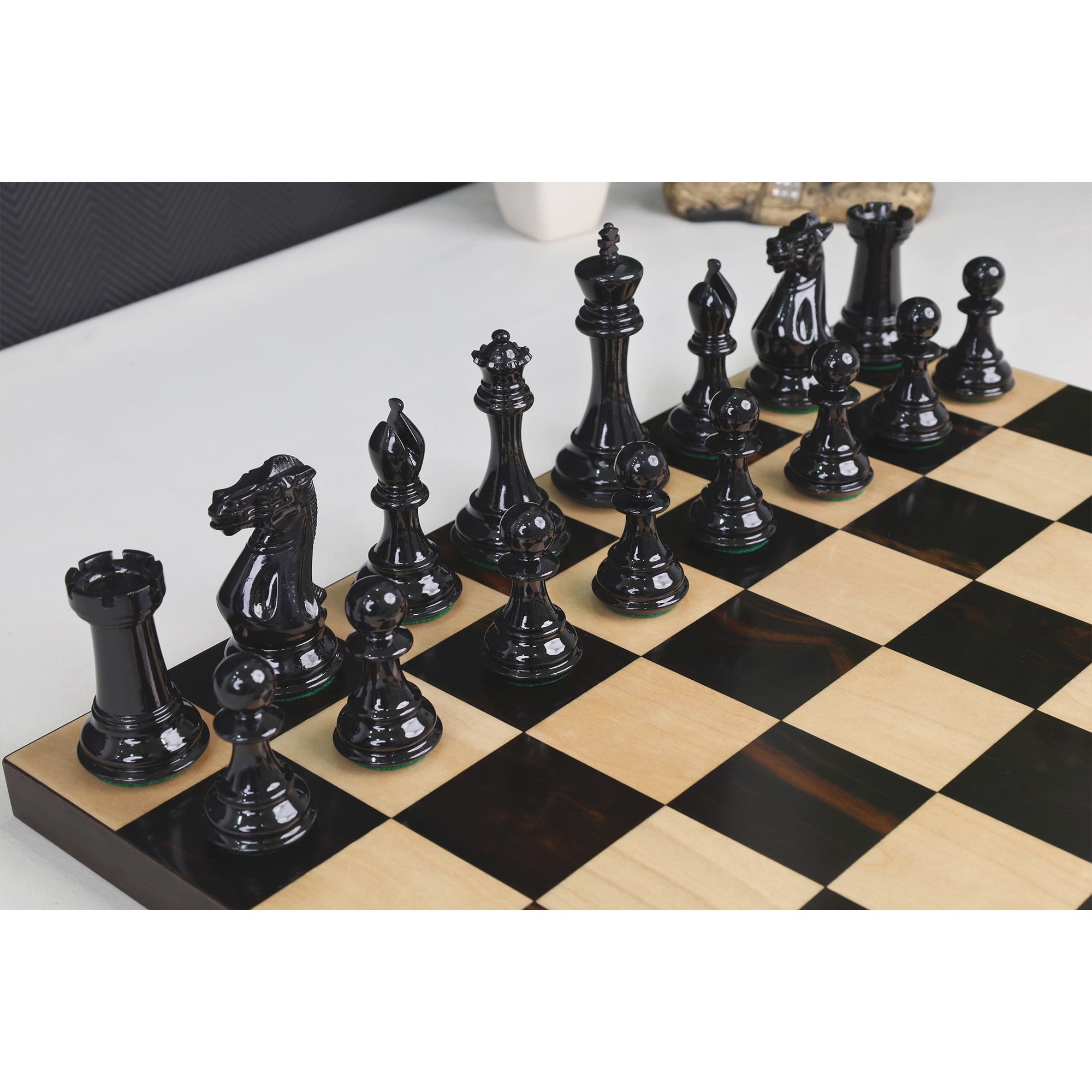 34 piece chessmen set in Black Lacquered Boxwood and White Lacquered Boxwood