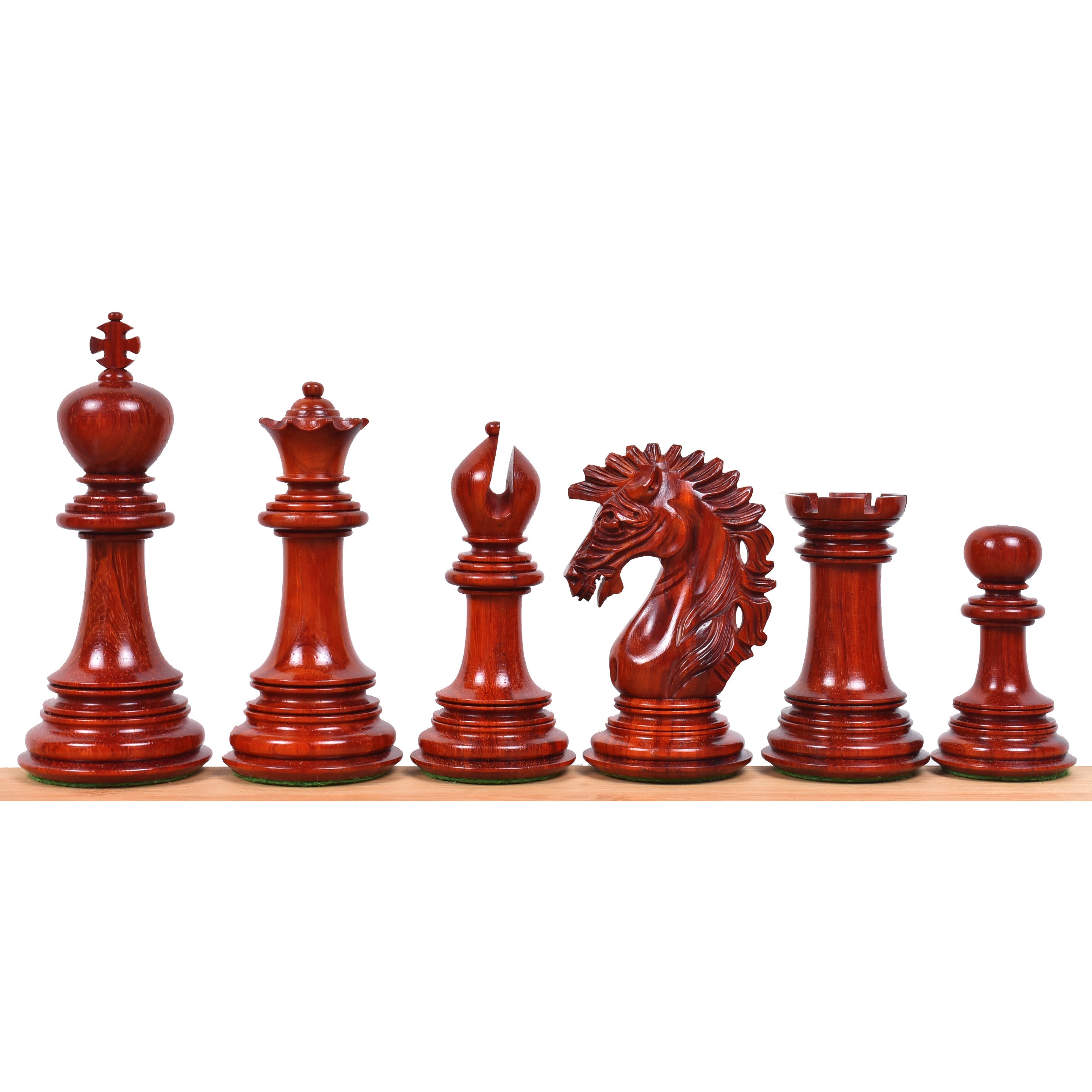 Mogul Staunton chess pieces in bud rosewood, 118mm king