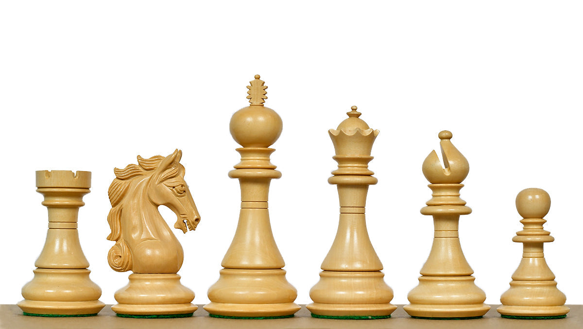 Ebony Staunton chess pieces with a 115mm king, hand carved in India
