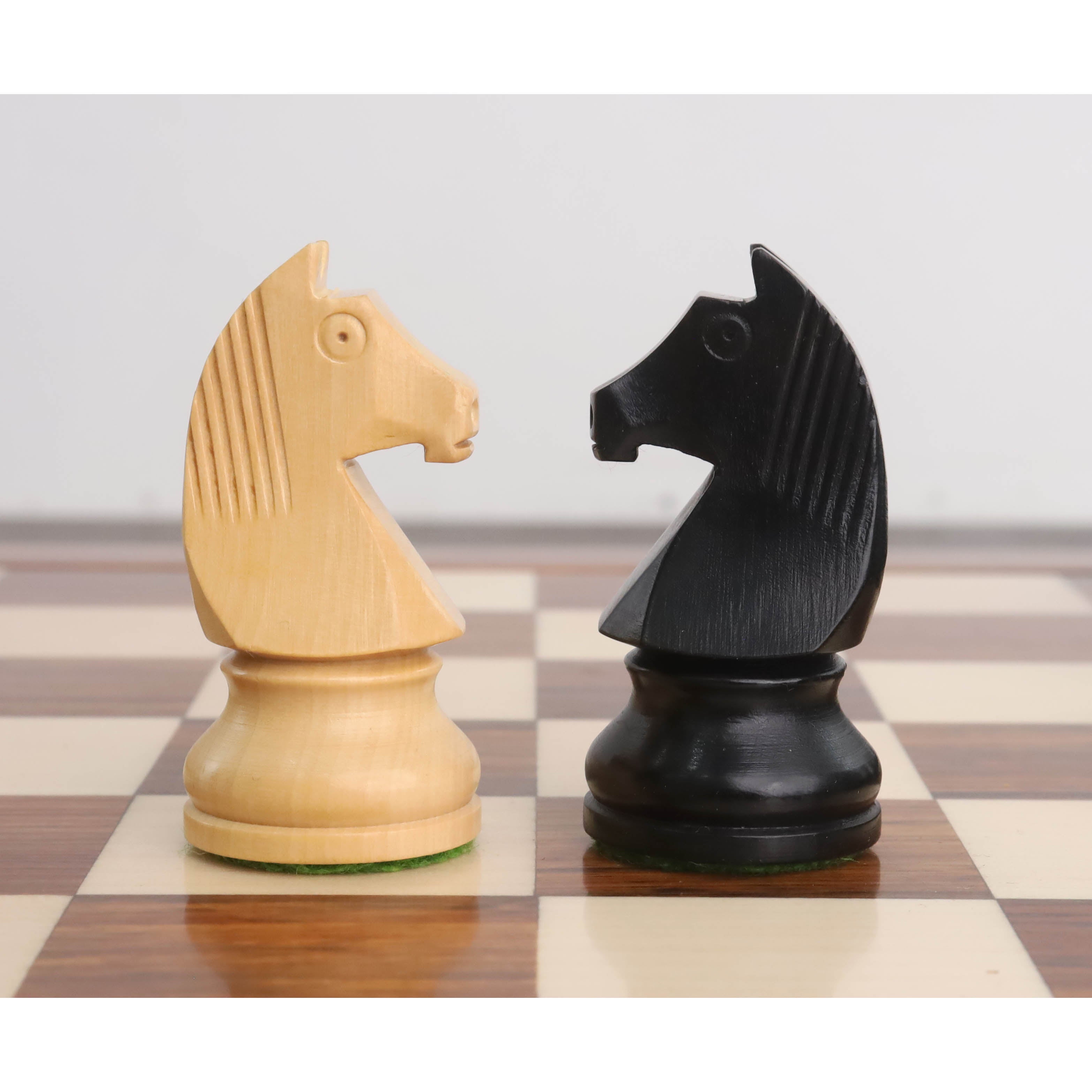 Ebonised Boxwood chessmen cut for 35 to 42mm squares