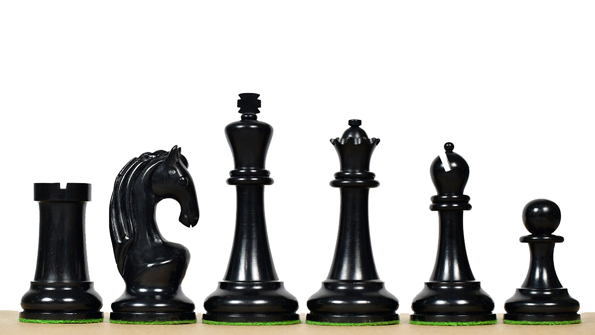 1963 1966 Piatigorsky Cup chess pieces, genuine ebony and antiqued boxwood, hand carved in India
