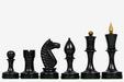 Ebonised Staunton chess pieces with a 105mm king, hand carved in India