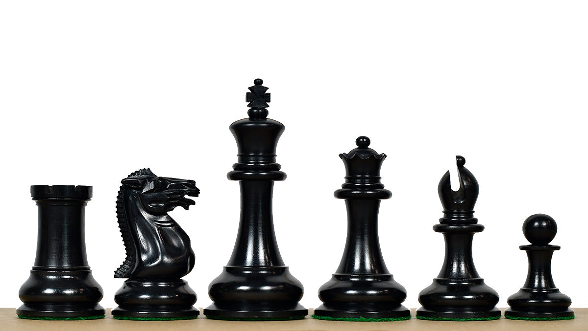 Ebony chess pieces with a 115mm king and weighted felted bases