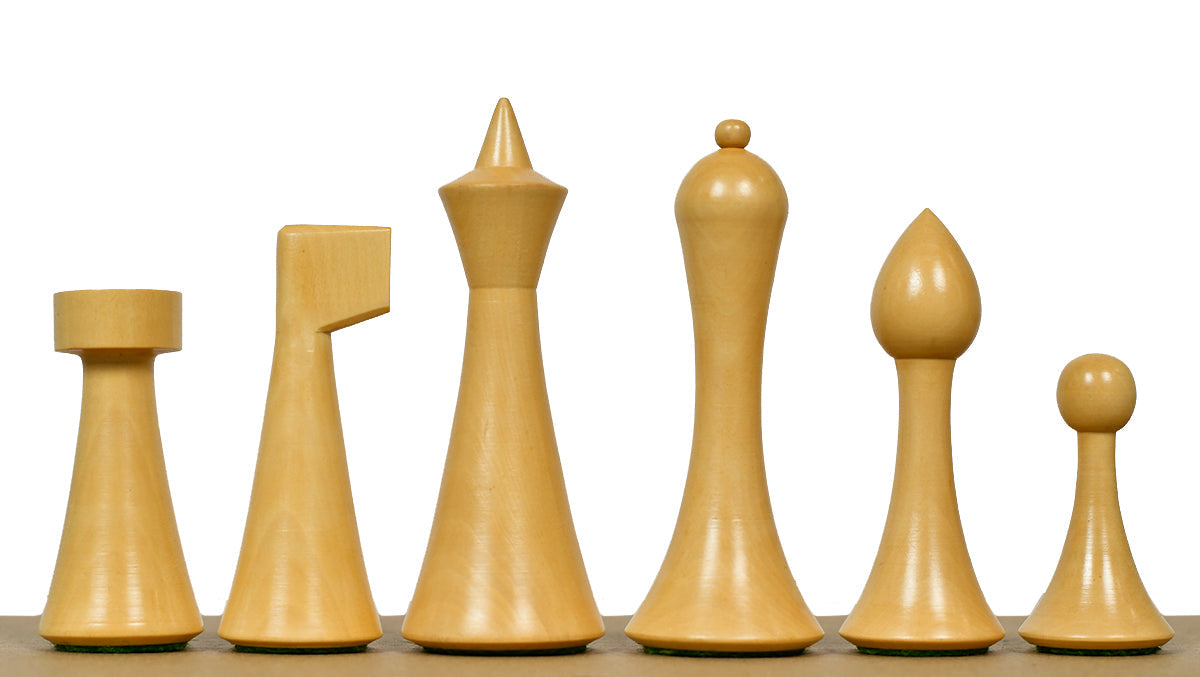 Ebonised chess pieces with a 95mm king, lightly weighted